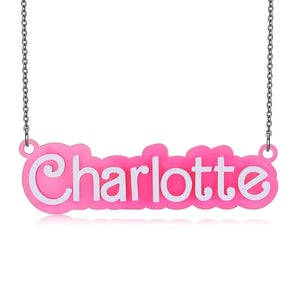 Collier Acrylique Personnalisé De Poupée Barbi Rose Et Blanche Avec Nom, Cadeau D'anniversaire De La Saint-valentin Pour Elle - mademinefr