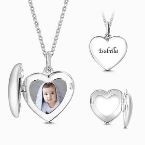 Cadeau Personnalisé Collier Médaillon Photo Coeur Enfant Avec Gravure Argent - mademinefr