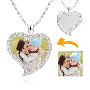 Collier Photo Gravé Personnalisé Pour Femme, Collier Photo En Forme De Coeur D'amour En Cristal Strass Argent Plaqué Platine - Coloré - mademinefr