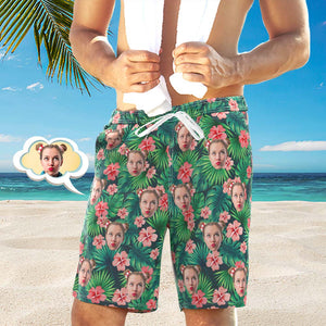 Chemise Hawaïenne Et Short De Plage Personnalisés Avec Feuilles Et Fleurs, Avec Photo Personnalisée Pour Hommes, Cadeau De Fête De Vacances Imprimé - mademinefr