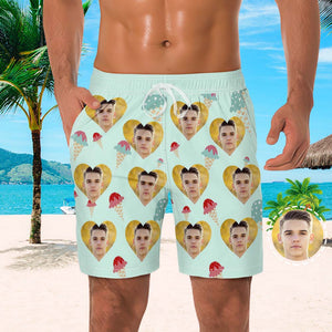 Short De Plage Photo Personnalisé Pour Hommes Short Personnalisé Pour Hommes Design Crème Glacée - mademinefr