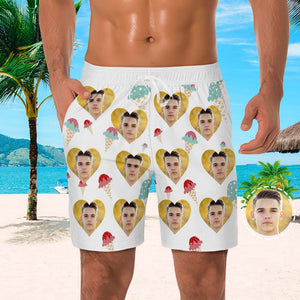 Short De Plage Photo Personnalisé Pour Hommes Short Personnalisé Pour Hommes Design Crème Glacée - mademinefr