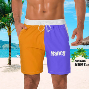 Short De Plage Personnalisé Pour Hommes, Nom Personnalisé, Maillot De Bain, Couleur Contrastée - mademinefr