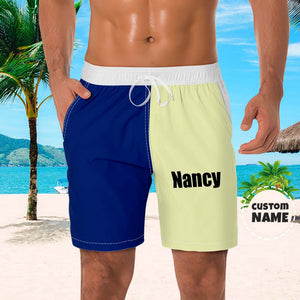 Short De Plage Personnalisé Pour Hommes, Nom Personnalisé, Maillot De Bain, Couleur Contrastée - mademinefr