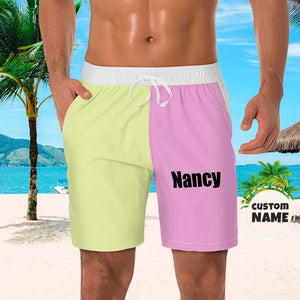 Short De Plage Personnalisé Pour Hommes, Nom Personnalisé, Maillot De Bain, Couleur Contrastée - mademinefr