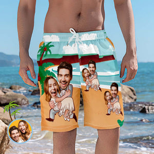 Short De Plage Avec Photo Personnalisée, Maillot De Bain Personnalisé Pour Mariage, Plage En Noix De Coco - mademinefr