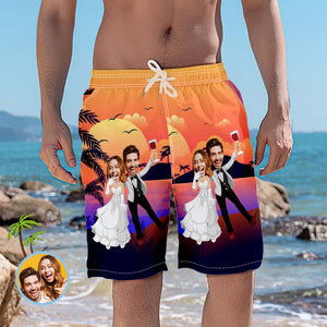 Short De Plage Avec Photo Personnalisée, Maillot De Bain Personnalisé Pour Mariage Au Coucher Du Soleil Et À Coconut Grove - mademinefr