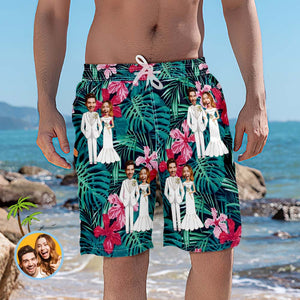 Maillot De Bain Personnalisé Avec Fleurs De Mariage, Short De Plage Avec Photo Personnalisée, Meilleur Cadeau De Mariage - mademinefr