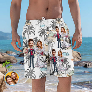 Short De Plage Personnalisé, Maillot De Bain Avec Photo Artistique De Mariage, Meilleur Cadeau De Mariage - mademinefr