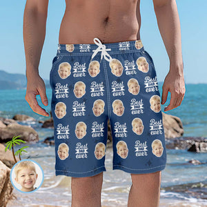 Short De Plage Personnalisé Photo Maillot De Bain Bleu Cadeau De Fête Des Pères - Meilleur Papa De Tous Les Temps - mademinefr