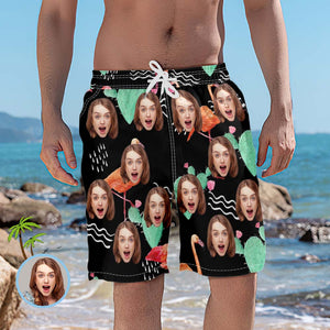 Short De Plage Personnalisé Pour Hommes Avec Flamants Roses Et Cactus, Maillot De Bain Personnalisé - mademinefr