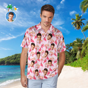 Chemise Hawaïenne Visage Personnalisé Pour Lui, Chemise Photo Personnalisée Pour Hommes, Flamant Rose, Cadeau De Saint Valentin - mademinefr