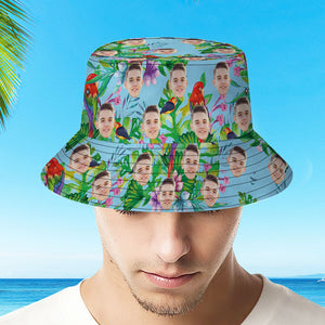 Chapeau De Visage Personnalisé Imprimé De Fleurs Tropicales, Chapeau De Pêcheur Hawaïen, Chapeau Seau - mademinefr