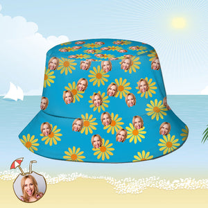 Chapeau De Seau Personnalisé Visage Personnalisé Imprimé Fleur Tropicale Imprimé Chapeau De Pêcheur Hawaïen - Fleurs Jaunes - mademinefr