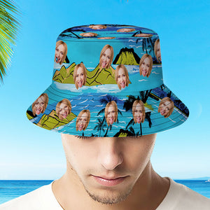 Chapeau De Seau Personnalisé Visage Personnalisé Imprimé Fleur Tropicale Imprimé Chapeau De Pêcheur Hawaïen - Vice City - mademinefr