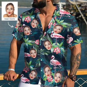Chemise visage personnalisé Chemise hawaïenne homme Flamingo Flower