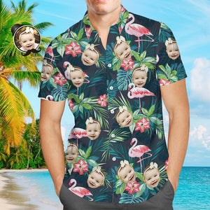 Chemise visage personnalisé Chemise hawaïenne homme Flamingo Flower