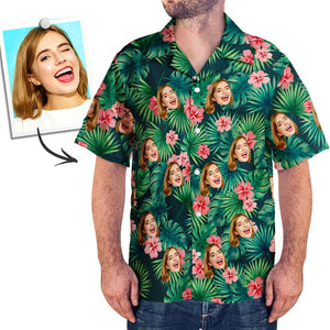 Chemises Tropicales Personnalisées Chemise Hawaïenne Personnalisée Avec Visage D'animal De Compagnie Chemise Feuilles Et Fleurs - mademinefr