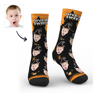 Chaussettes Photo De Sorcière De Château Personnalisée D'halloween Avec Texte - mademinefr