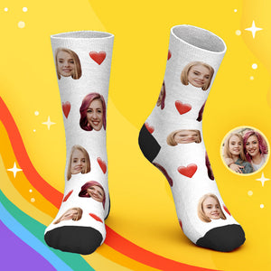 Aperçu 3d Chaussettes Personnalisées Avec Visage Et Cœur Avec Votre Texte Cadeaux Lgbt Personnalisés - mademinefr