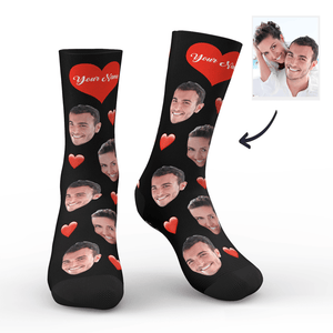 Aperçu 3d Chaussettes Personnalisées Avec Visage Et Cœur Avec Votre Texte Cadeaux Lgbt Personnalisés - mademinefr