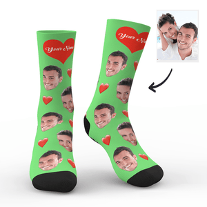 Aperçu 3d Chaussettes Personnalisées Avec Visage Et Cœur Avec Votre Texte Cadeaux Lgbt Personnalisés - mademinefr