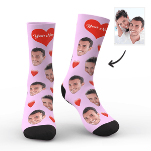 Aperçu 3d Chaussettes Personnalisées Avec Visage Et Cœur Avec Votre Texte Cadeaux Lgbt Personnalisés - mademinefr