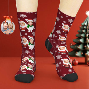 Chaussettes Personnalisées Pour Le Visage, Short De Noël Personnalisé Avec Photo Du Père Noël Et Du Bonhomme De Neige - mademinefr