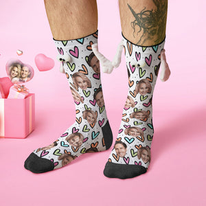 Chaussettes Personnalisées Avec Visage, Poupée Drôle, Chaussettes À Mi-tube, Chaussettes Magnétiques À Tenir Les Mains, Cœurs Colorés, Cadeaux De Saint-valentin - mademinefr