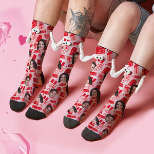 Chaussettes Personnalisées Avec Visage, Poupée Drôle, Chaussettes Rouges À Mi-tube, Chaussettes Magnétiques Tenant Les Mains, Cadeaux De Saint-valentin - mademinefr