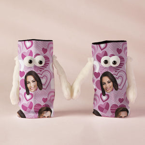 Chaussettes Personnalisées Avec Visage, Poupée Drôle, Chaussettes À Mi-tube, Chaussettes Magnétiques À Tenir Les Mains, Cœur Violet, Cadeaux De Saint-valentin - mademinefr