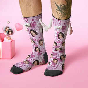 Chaussettes Personnalisées Avec Visage, Poupée Drôle, Chaussettes À Mi-tube, Chaussettes Magnétiques À Tenir Les Mains, Cœur Violet, Cadeaux De Saint-valentin - mademinefr