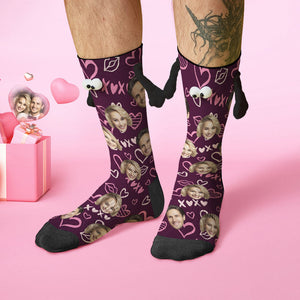 Chaussettes Personnalisées Avec Visage, Poupée Drôle, Chaussettes À Mi-tube, Chaussettes Magnétiques Tenant Les Mains, Xoxo, Cadeaux De Saint-valentin - mademinefr