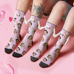 Chaussettes Personnalisées Avec Visage, Poupée Drôle, Chaussettes À Mi-tube, Chaussettes Magnétiques À Main, Fleur, Cadeaux De Saint-valentin - mademinefr