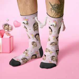 Chaussettes Personnalisées Avec Visage, Poupée Drôle, Chaussettes À Mi-tube, Chaussettes Magnétiques À Main, Fleur, Cadeaux De Saint-valentin - mademinefr