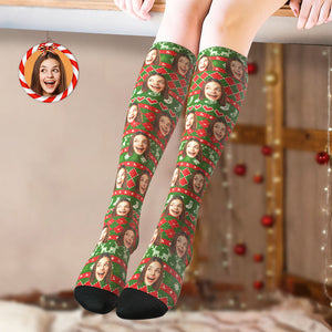 Chaussettes Hautes Personnalisées Avec Visage Personnalisé, Chaussettes De Noël, Lignes Spéciales, Ajouter Des Images - mademinefr