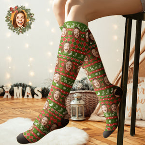 Chaussettes Hautes Personnalisées Avec Visage Personnalisé, Chaussettes De Noël, Lignes Spéciales, Ajouter Des Images - mademinefr