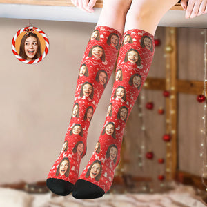 Chaussettes Hautes Personnalisées Avec Visage Personnalisé, Chaussettes De Noël, Lignes Spéciales, Ajouter Des Images - mademinefr