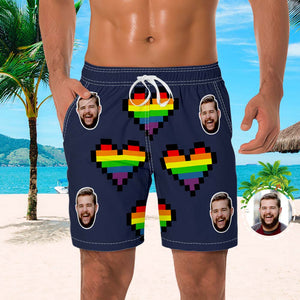 Maillot De Bain Personnalisé Avec Photo De Tête Arc-en-ciel Et Cœur - mademinefr