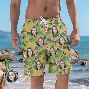 Short Photo Personnalisé Pour Hommes - Short De Plage Avec Visage - Forêt Tropicale - mademinefr