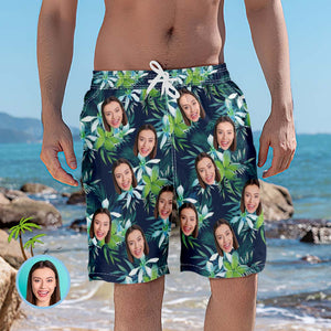 Short Photo Short De Plage Personnalisé Visage Homme - Cocotier - mademinefr