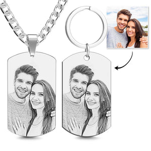 Collier Et Porte-clés Avec Étiquette Photo Personnalisée, Ensemble De Cadeaux Pour Lui - mademinefr