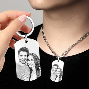 Collier Et Porte-clés Avec Étiquette Photo Personnalisée, Ensemble De Cadeaux Pour Lui - mademinefr