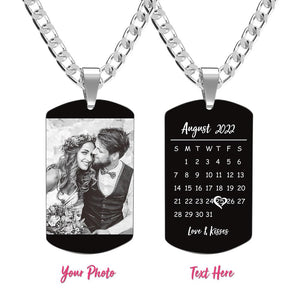 Collier Photo Gravé Personnalisé, Photo Et Date, Cadeau Parfait Pour Un Couple À L'occasion D'un Anniversaire - mademinefr