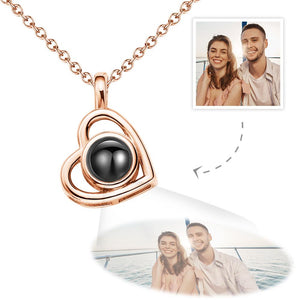 Collier Photo Personnalisé, Projection En Forme De Cœur Creux, Cadeaux À Thème De Couple - mademinefr