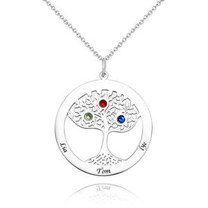 Collier Arbre Généalogique Avec Pierre De Naissance, Collier Gravé Cadeau Famille Plaqué Or Rose - Argent - mademinefr