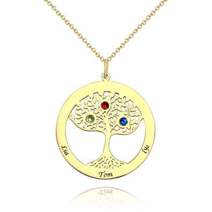 Collier Arbre Généalogique Avec Pierre De Naissance, Collier Gravé Cadeau Famille Plaqué Or Rose - Argent - mademinefr