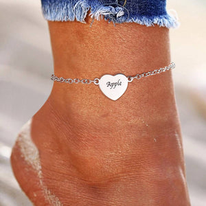 Bracelet De Cheville Coeur Gravé Personnalisé En Argent - mademinefr