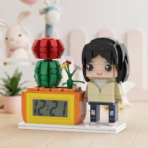 Cadeaux Pour Elle Horloge À Figurines En Brique Personnalisée Figurines Personnalisées Plante En Pot Et Horloge En Brique - mademinefr