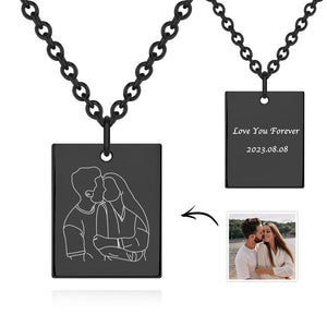 Collier Personnalisé Avec Photo Gravée, Forme Rectangulaire, Cadeaux Commémoratifs Pour Femmes - mademinefr